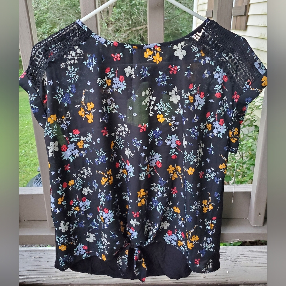 Fortune and Ivy Dark navy and floral blouse